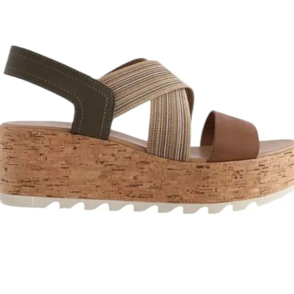 Sorel Tan Brown Cork Platform Sandals